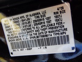 2009 Honda Odyssey EX-L Black 3.5L AT 2WD #A24940